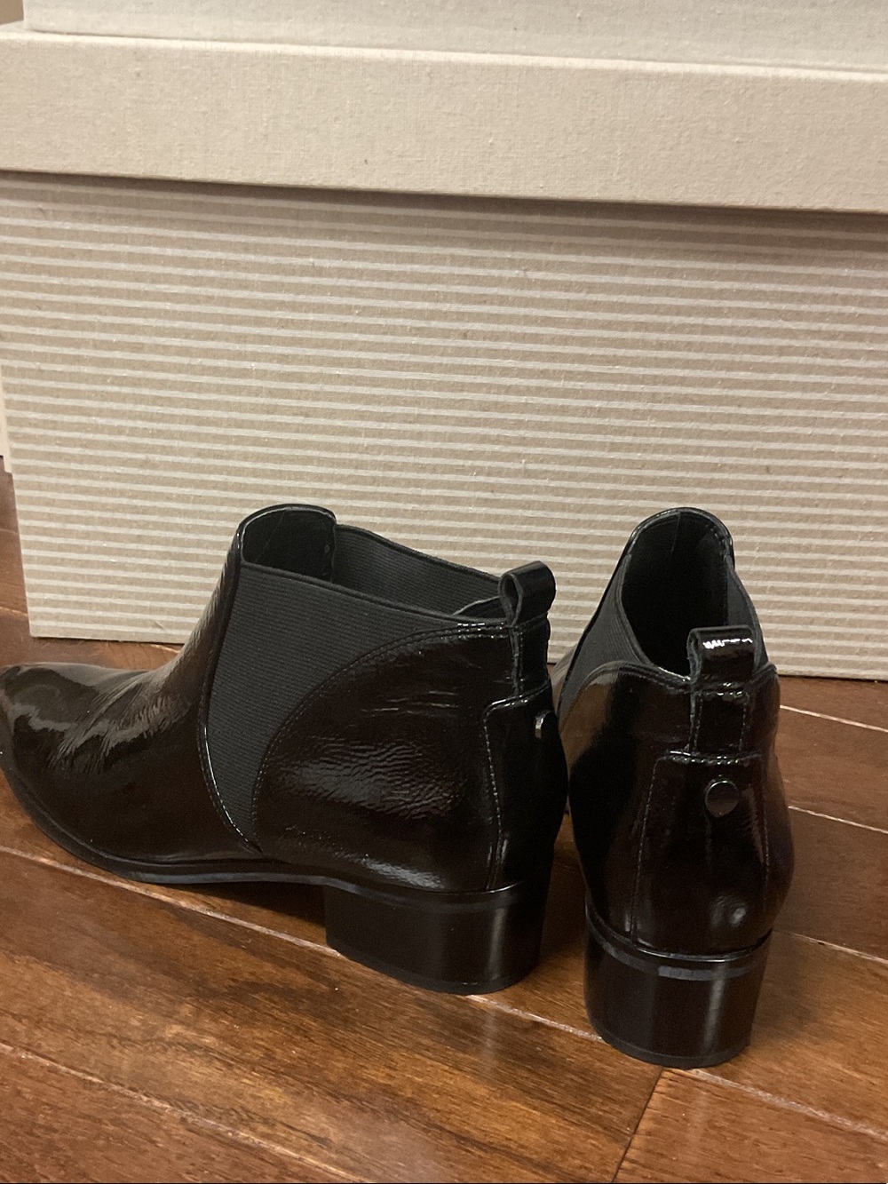 Marc Fisher Black Patent Leather Pointed Chelsea Booties - Picture 2 of 2